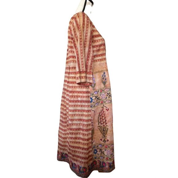 Handcrafted embroidered printed garden tunic kurti kurta midi dress size S/M - Picture 6 of 11